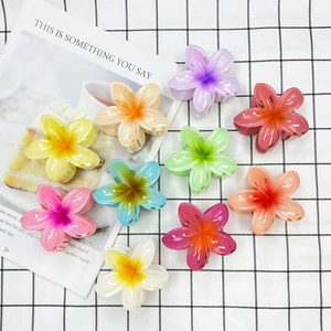 Plumeria Flower Hair Claw Clip Gradient Candy Color Resin Hair Jaw Clamp Vacation Beach Accessory For Women Girls