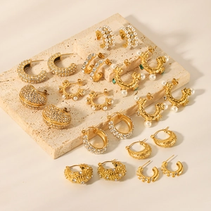 Retro Hoop Earrings 18K Gold Plated Stainless Steel With Zircon Artificial Pearl Luxury Fashion Chic Accessory For Women