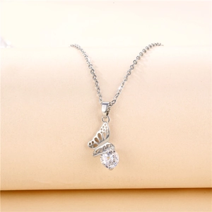 Elegant silver hollow butterfly pendant necklace with sparkling round cubic zirconia stone
