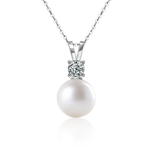 Elegante collar de plata 925 con perla blanca y colgante de brillante moissanita fina