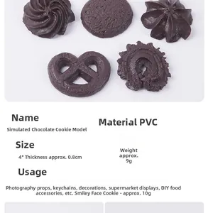 Detailed view of 4cm PVC simulated chocolate cookie model with size specifications