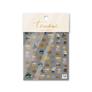 3D embossed nail art stickers featuring cute teddy bear patterns in brown tones