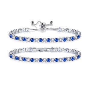 Blue and white zircon tennis bracelets with adjustable bolo and folding clasps
