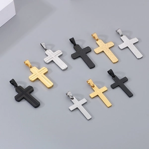 Stainless Steel Cross Pendant Necklace Geometric Texture Lord's Prayer Engraved Religious Jewelry For Men Women