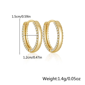 Detailed size specifications for gold micro-pave zircon hoop earrings, 1.5cm high