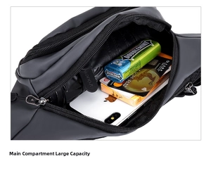 Internal view of the waterproof fanny pack showing spacious main compartment and pockets