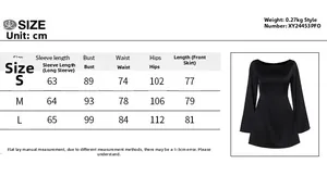 Tableau des tailles pour robe courte en satin avec mesures de buste et taille