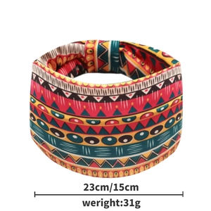 Bohemian wide elastic headband for women with colorful geometric ethnic print patterns