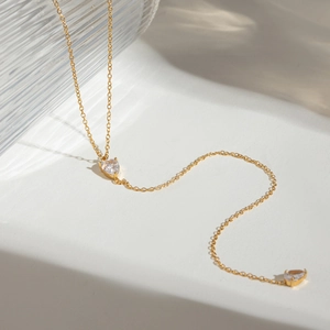 Y Necklace For Women Stainless Steel 18K Gold Plated Teardrop Zircon Pendant Minimalist Long Chain Elegant Jewelry