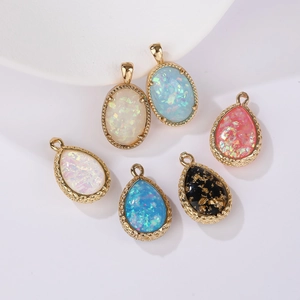 Geometric teardrop faux opal gold-plated pendants for DIY jewelry in multiple colors