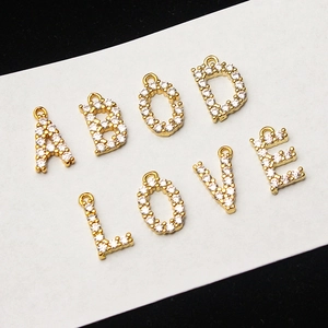 Gold plated alphabet pendants set with micro-inlaid cubic zirconia for jewelry making