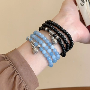 Retro Agate Beaded Bracelet Multi Layer Wrap Fortune Bag Pendant Vintage Ethnic Style Jewelry For Women