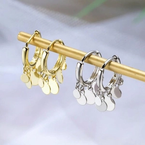 Minimalist S925 sterling silver hoop earrings with disc tassels in gold and silver