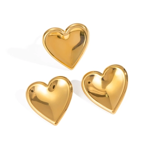 Three-piece set of 18K gold plated minimalist heart-shaped stud earrings on white background