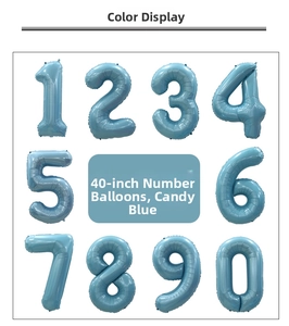Detail view of 40 inch candy blue foil number balloons set 0-9 for party decoration
