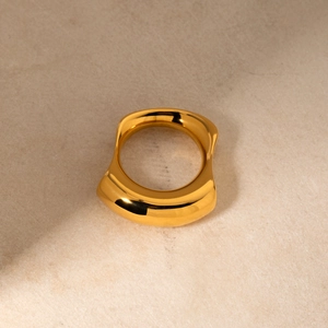 Polished 18k gold stainless steel ring with an irregular wavy surface for women