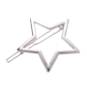 Minimalist silver hollow star hair clip made of polished metal for women's hair styling