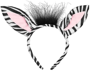 Detailed view of the zebra print headband with soft plush ears and a pink inner lining