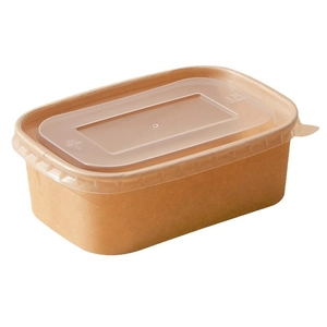 Disposable kraft paper food bowl with translucent lid for takeaway and catering