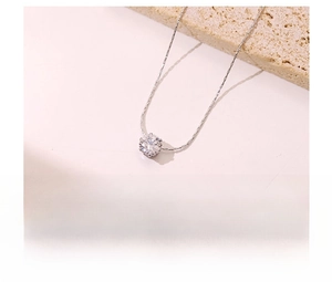 Detailed view of titanium steel necklace featuring vacuum plating and a sparkling zircon stone