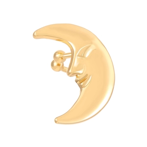 Macro detail of the crescent moon face clip earrings in a brilliant golden finish
