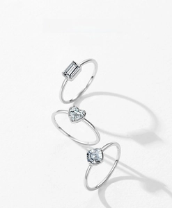 S925 sterling silver rings with emerald, heart, and cushion cut square zircon stones