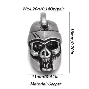 Detail view of 18mm copper skull knight bead for DIY jewelry making with dimensions