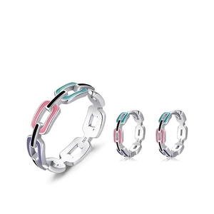 Minimalist S925 sterling silver interlocking jewelry set with colorful enamel rings
