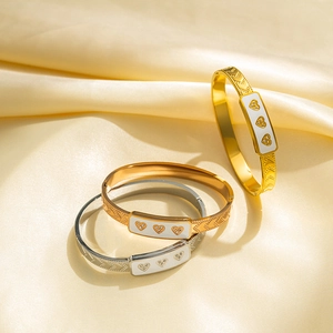 Fashion Stainless Steel Heart Inlaid Rhinestone Enamel Bangle For Women Gold Silver Rose Gold Plated Cuff Bracelet Jewelry