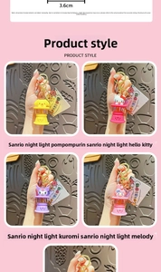 Mini Sanrio glowing keychains showing Hello Kitty and My Melody in transparent jars