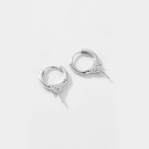 Vintage S925 sterling silver hoop earrings with triangle zircon pendants and sharp spikes