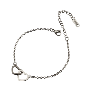 Detailed shot of double heart stainless steel bracelet with adjustable clasp