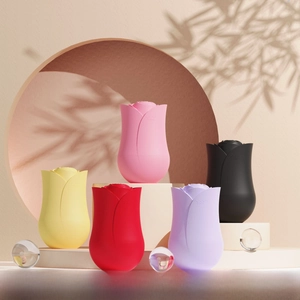 Detailed view of rose-shaped facial ice molds in five colors with professional lighting