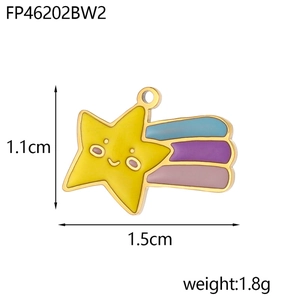 Detail view of a yellow star charm with rainbow tail for DIY jewelry making