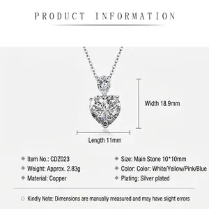 Collier avec pendentif cœur plaqué argent, pierre cœur 10x10mm et détails de taille poire