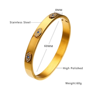 Detailed specs of gold stainless steel bracelet with 8mm width and high polished finish