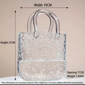Luminous glass handbag vase with ice-cracked texture, dimensions L19cm by H27cm