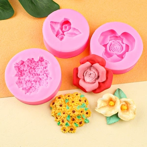 Pink silicone camellia and flower bouquet molds for 3D fondant cake decoration set