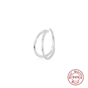 Minimalist double-hoop S925 sterling silver ear cuff with polished finish on white backdrop