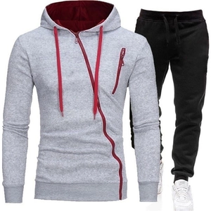 Men Tracksuit Hoodie And Sweatpants Diagonal Zipper Long Sleeve Casual Sports Winter Fleece Thickened