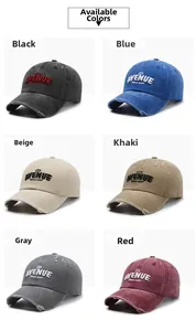 Collection of vintage washed baseball caps in six colors with high-quality embroidery detail