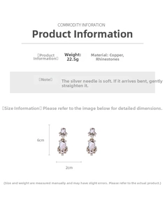 Detail specifications for vintage square drop earrings with rhinestones and silver pins