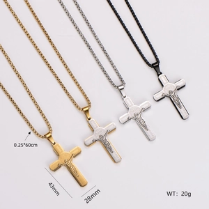 Colliers crucifix homme en acier inoxydable or, argent et noir avec chaîne maille