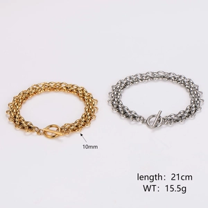 French Minimalist 304 Stainless Steel Double Layer Link Chain Bracelet With OT Buckle Gold Silver Plated Unisex Jewelry