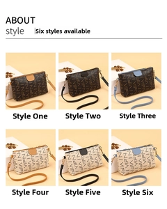 Macro detail of six colorful PU crossbody bags with zipper closure and logo print