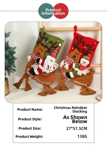 Detail of plush Christmas stocking with 3D Santa and reindeer hanging on wooden ladder