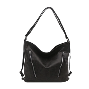Versatile black soft leather shoulder bag with dual zipper pockets for commuting