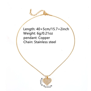 Gold stainless steel chain necklace with sparkling crystal heart pendant for women