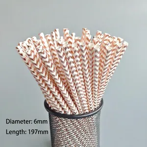 Rose gold chevron paper straws, 6mm x 197mm, decorative disposable straws for party