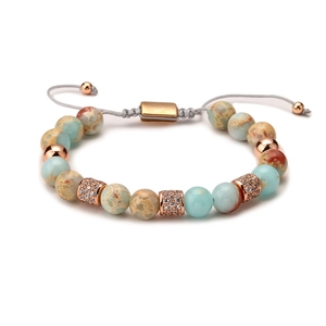 Handmade agate natural stone beaded bracelet with rose gold magnetic clasp and woven cord